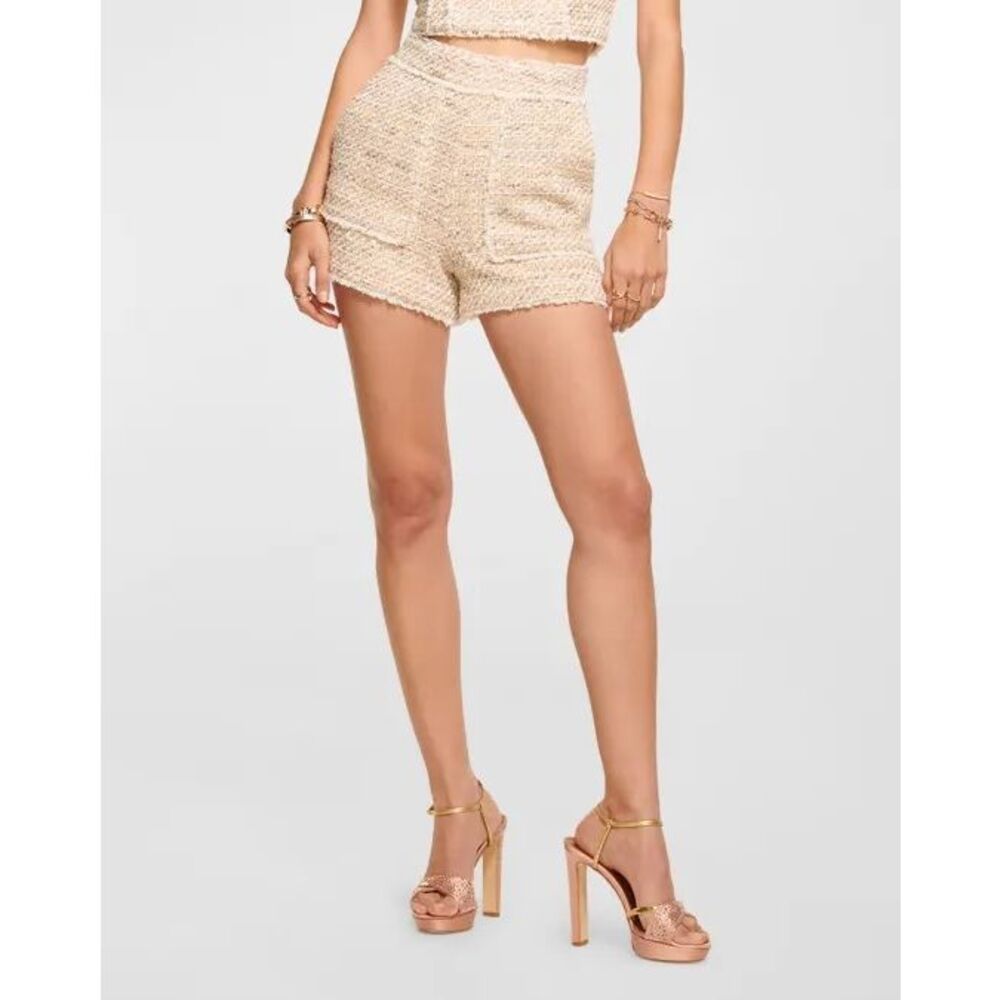 Ramy Brook Edie Tweed Linen Blend Fringe Trim Shorts Size 2 NWT Neutral Multi
